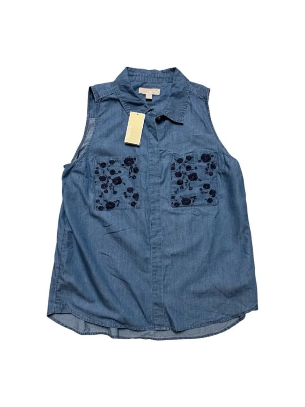 NWT Michael Michael Kors XL Chambray Sleeveless Button Front Top Floral